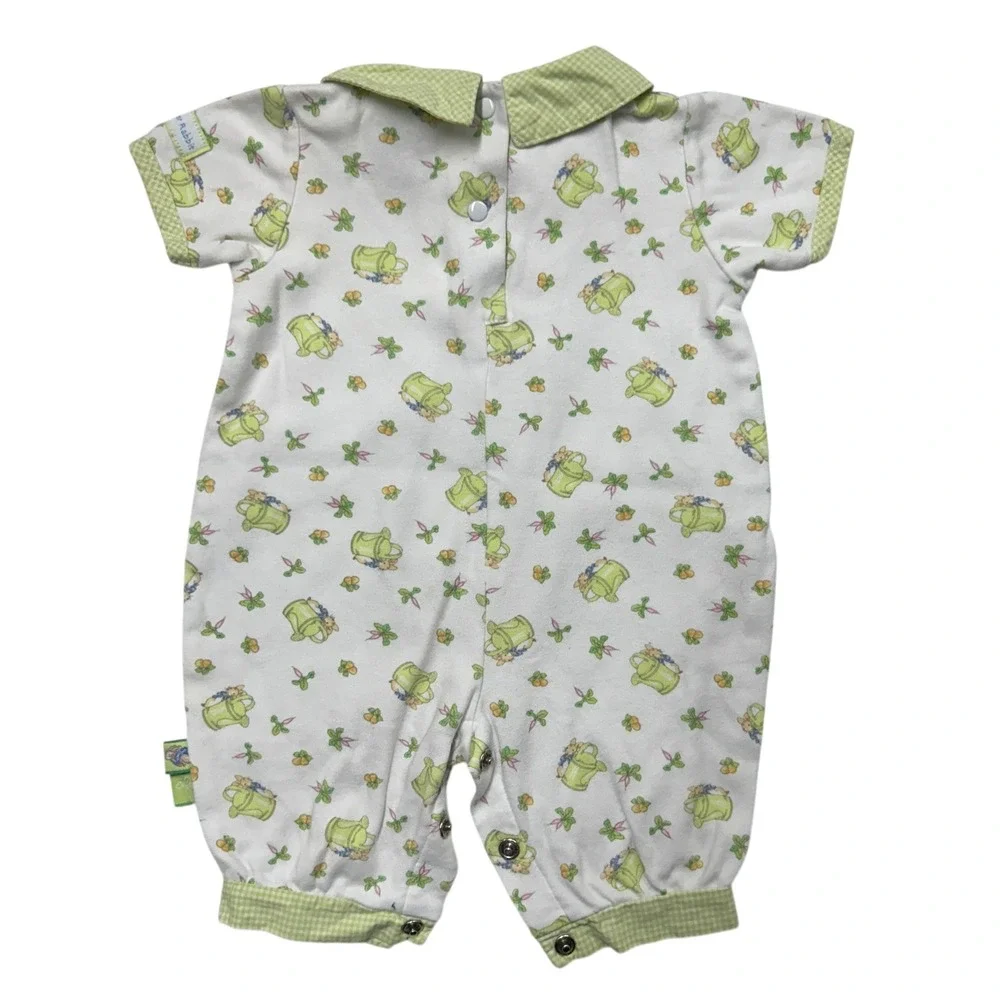 Peter Rabbit Beatrix Potter Embroidered Romper 0/3M White Green Cottagecore